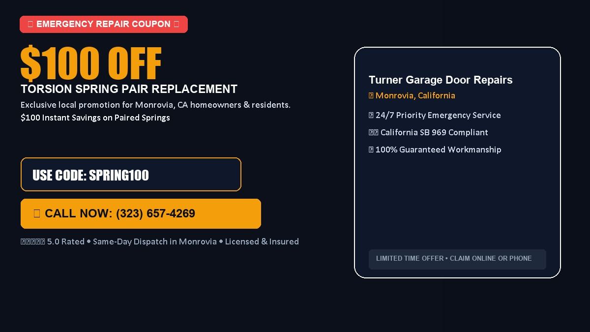 Turner Garage Door Repairs $100 OFF Dual Torsion Spring Replacement in Monrovia, CA