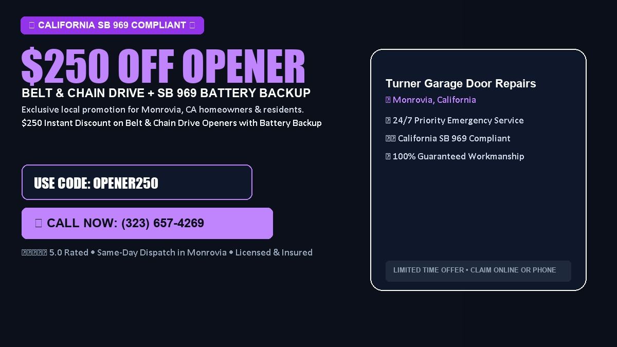 Turner Garage Door Repairs $250 OFF Premium LiftMaster Opener Installation in Monrovia, CA