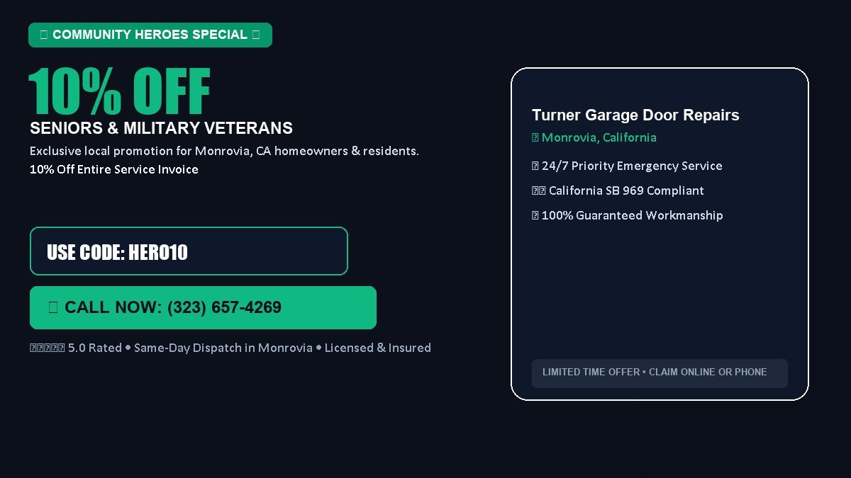 Turner Garage Door Repairs 10% OFF Seniors & Military Veterans in Monrovia, CA
